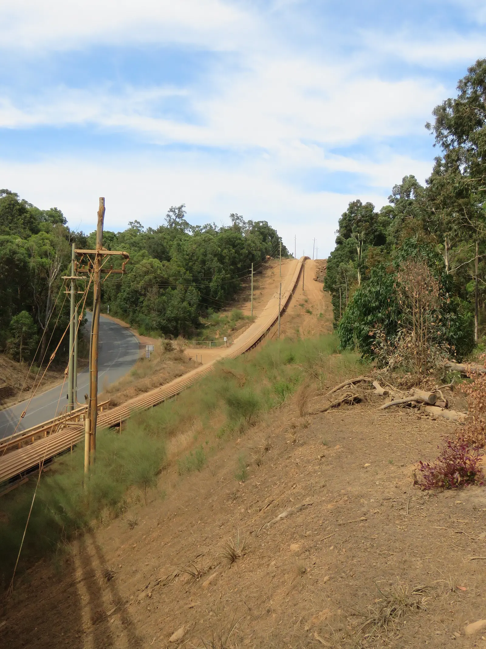 Overland conveyor carrying bauxite at Alcoa's Huntly mine in Western Australia