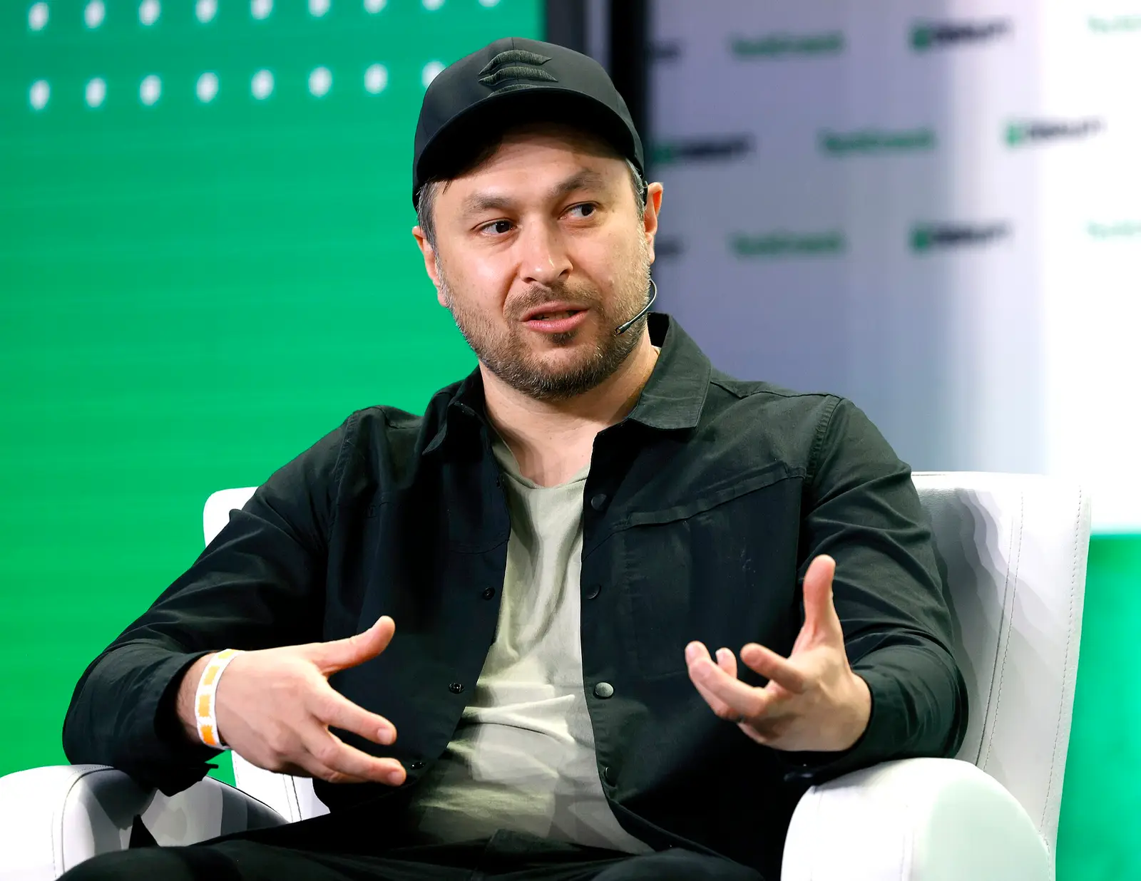 Anatoly Yakovenko, co-founder of Solana, speaking on stage at TechCrunch Disrupt in San Francisco on 19 October 2022.
