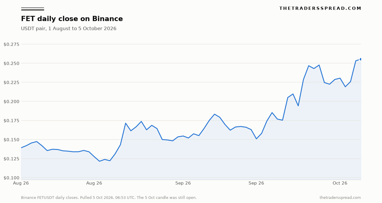 Binance FETUSDT daily closing price from 1 August to 5 October 2026