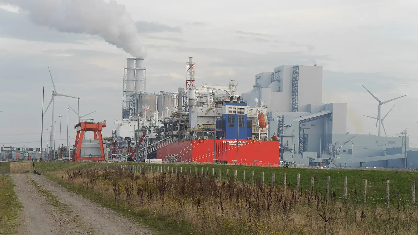 Eemshaven LNG terminal ship at the Wilhelmina harbour in the Netherlands
