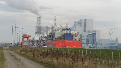 Eemshaven LNG terminal ship at the Wilhelmina harbour in the Netherlands