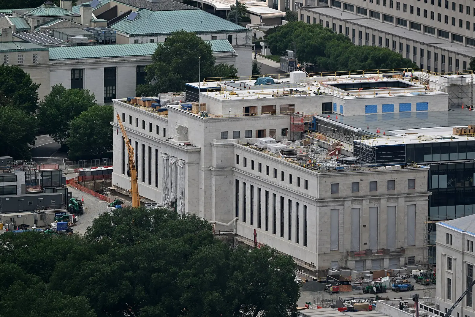 Marriner S. Eccles Federal Reserve building in Washington during renovation, 8 June 2026.