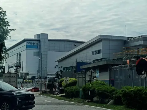 onsemi production buildings in Senawang, Malaysia, seen from the plant access road