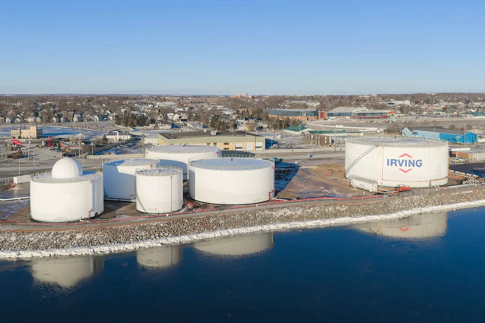 Refined petroleum product storage tanks at the Irving Oil marine terminal in Charlottetown, Prince Edward Island