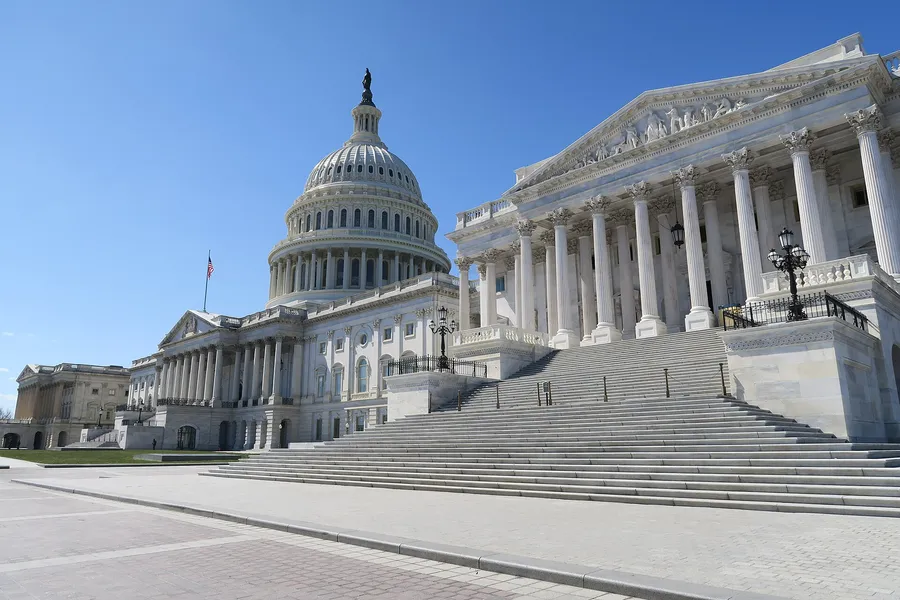The East Front of the United States Capitol, with the Senate wing and the East Senate Entrance steps on the right