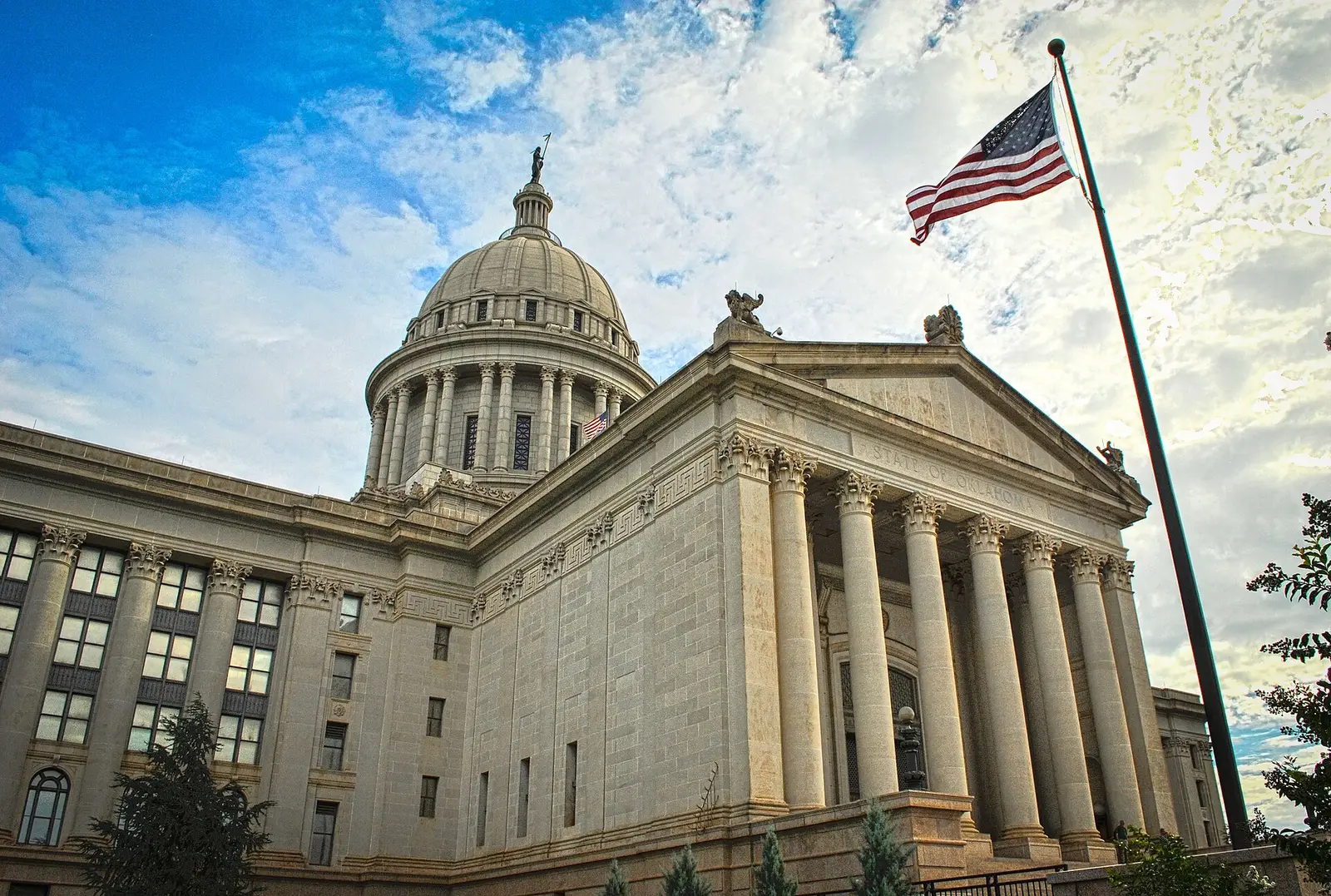The Oklahoma State Capitol in Oklahoma City, with its dome and columned portico