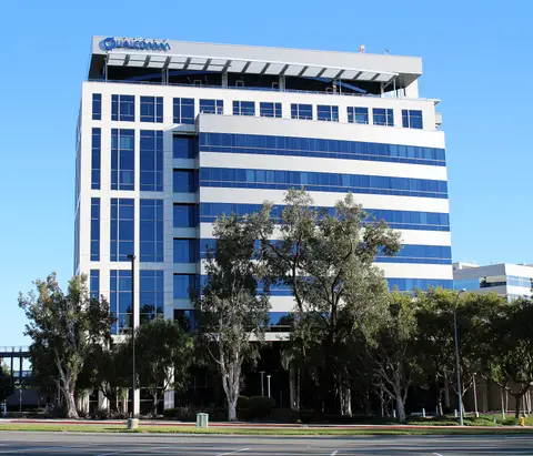 Qualcomm headquarters building in La Jolla, San Diego, with the company name on the roofline