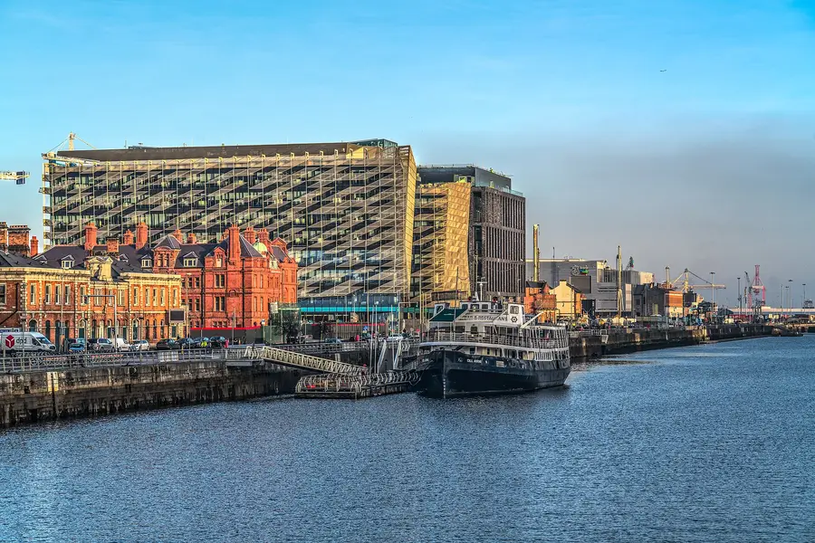 The Central Bank of Ireland headquarters on North Wall Quay in the Dublin docklands, the regulator that authorises AVA Trade EU Limited