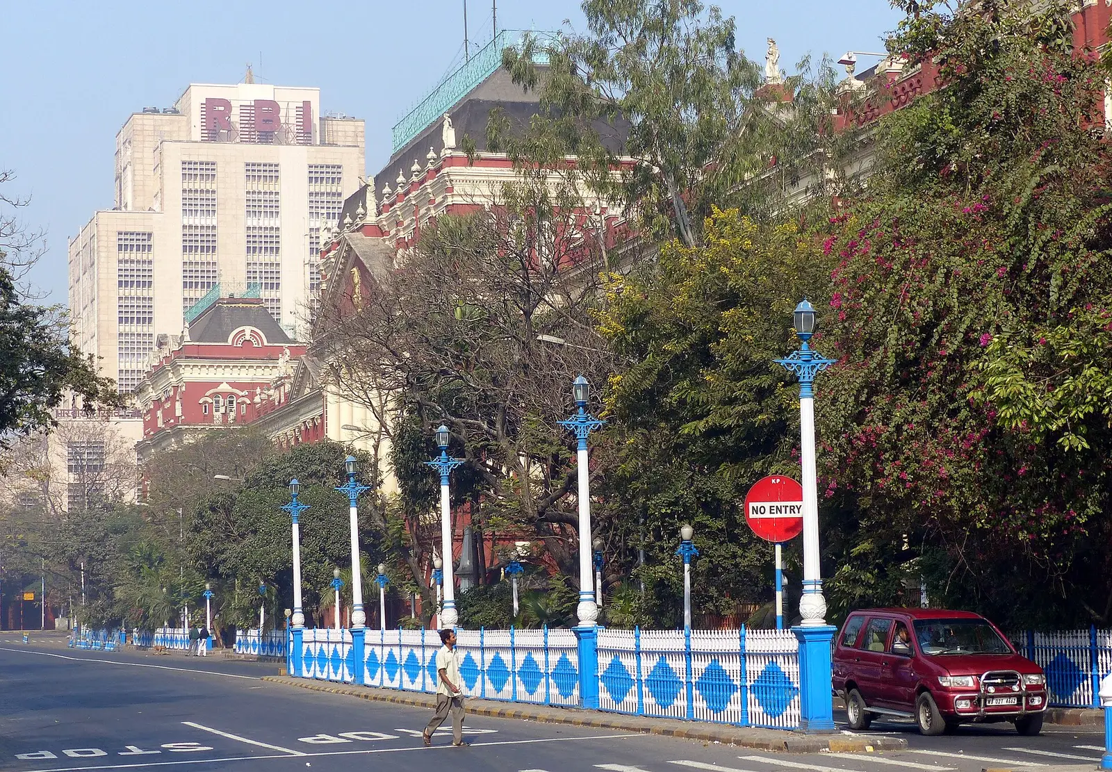The Reserve Bank of India tower with its RBI lettering rising above Council House Street in Kolkata