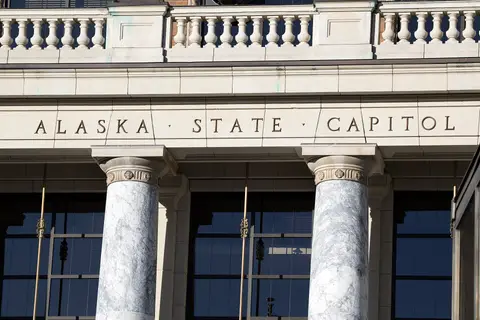 Entrance of the Alaska State Capitol building in Juneau, where the Division of Elections director runs ranked-choice tabulation