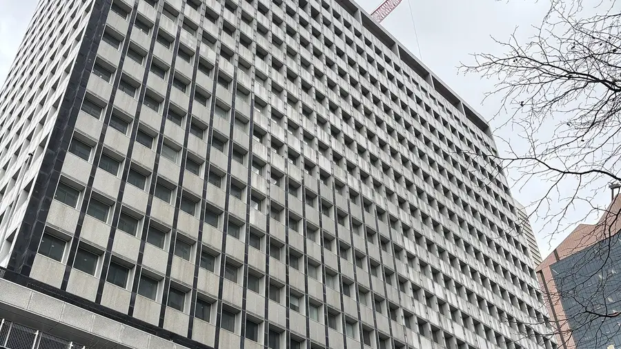 The Reserve Bank of Australia head office tower at 65 Martin Place in Sydney seen from street level