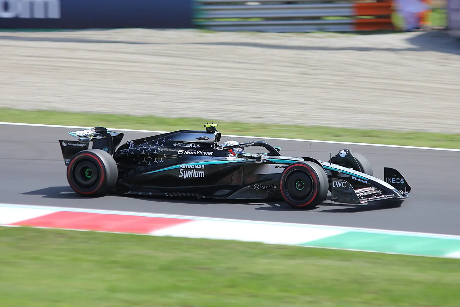 Kimi Antonelli drives the number 12 Mercedes during practice at Monza