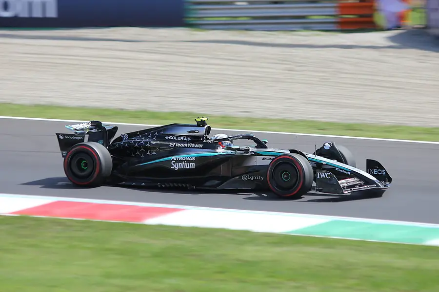Kimi Antonelli drives the number 12 Mercedes during practice at Monza