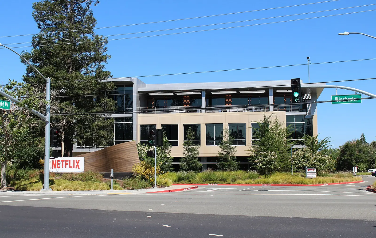 Netflix office building at 101 Albright Way on the company headquarters campus in Los Gatos, California