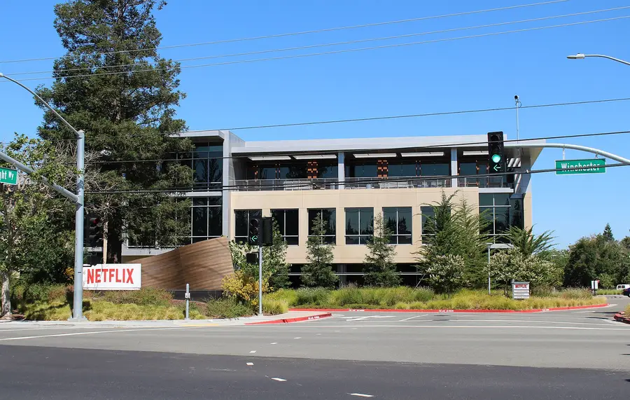 Netflix office building at 101 Albright Way on the company headquarters campus in Los Gatos, California
