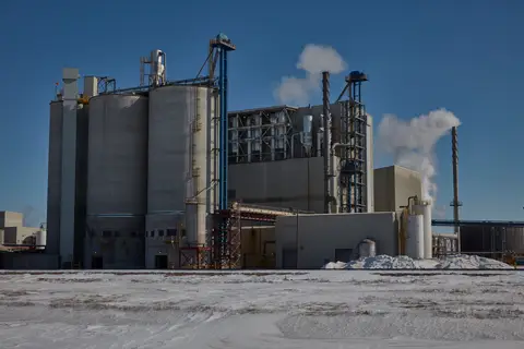 Soybean processing facility near Brewster, Minnesota, in winter