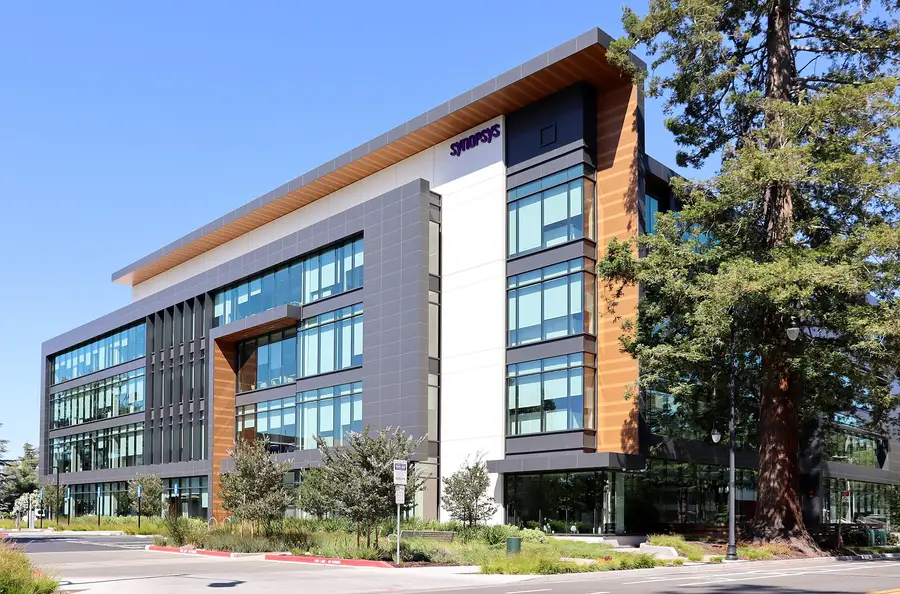 Synopsys headquarters building at 675 Almanor Avenue in Sunnyvale, photographed on 23 June 2024