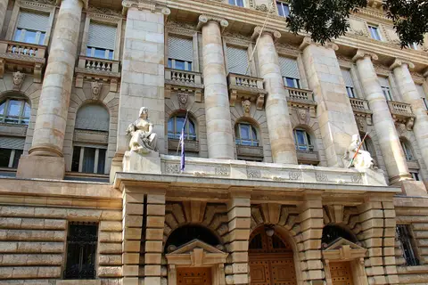Magyar Nemzeti Bank headquarters on Szabadsag ter in Budapest
